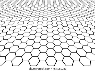 Abstract black hexagon mesh perspective on white background vector illustration.