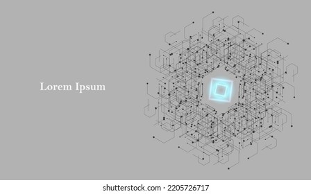 abstract black hexagon, network image, geometric gray background, scientific technology, futuristic concept
