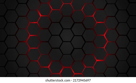 Abstract black hexagon pattern background with red light. Modern luxury futuristic background. EPS10 vector.