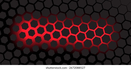 Abstract black hexagon pattern background with red light. Modern luxury futuristic background. EPS10 vector. Modern