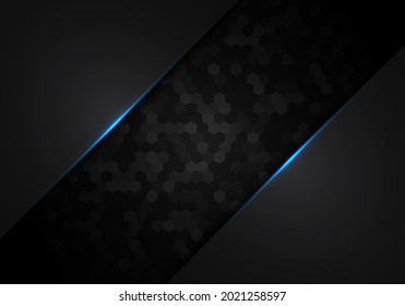 Abstract black hexagon pattern metallic with blue light frame layout design technology concept. Vector illustration