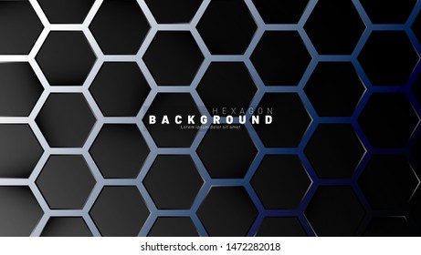 Abstract black hexagon pattern on a technology style of neon gradient background. Honeycomb. Vector illustration