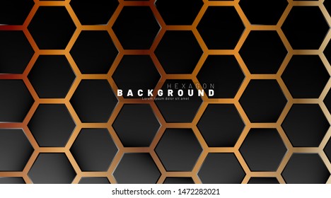 Abstract black hexagon pattern on a technology style of neon gradient background. Honeycomb. Vector illustration