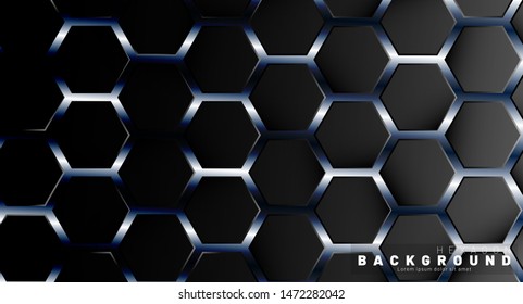 Abstract black hexagon pattern on a technology style of neon gradient background. Honeycomb. Vector illustration