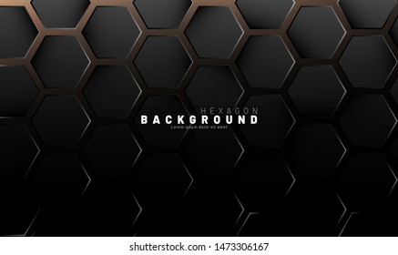 Abstract black hexagon pattern on neon gradient orange background technology style. Honeycomb. Vector illustration