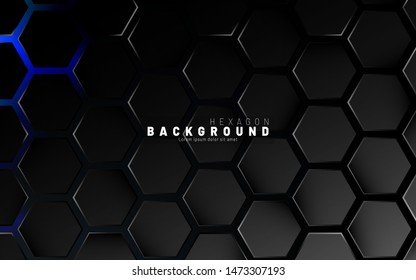 Patrón abstracto de hexágono negro sobre el estilo de la tecnología de fondo de neón azul. Honeycomb. Ilustración del vector