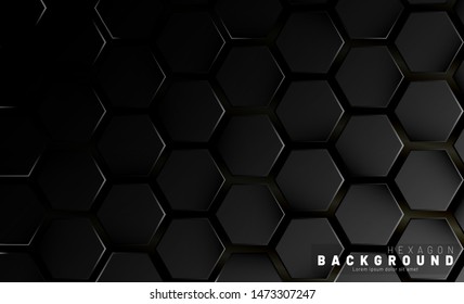 Abstract black hexagon pattern on a technology style of neon gradient background. Honeycomb. Vector illustration
