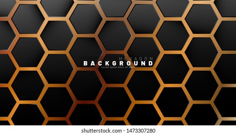 Abstract black hexagon pattern on a technology style of neon gradient background. Honeycomb. Vector illustration