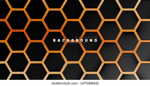 Abstract black hexagon pattern on a technology style of neon gradient background. Honeycomb. Vector illustration