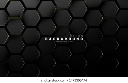 Abstract black hexagon pattern on a technology style of neon gradient background. Honeycomb. Vector illustration