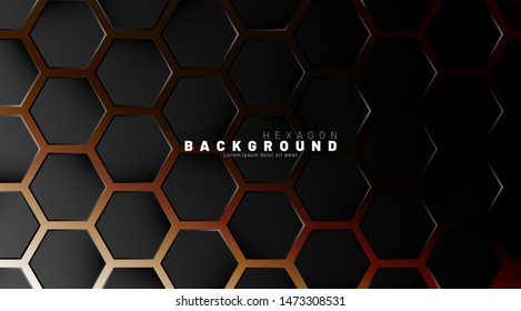 Abstract black hexagon pattern on a technology style of neon gradient background. Honeycomb. Vector illustration