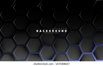 Abstract black hexagon pattern on blue neon background technology style. Honeycomb. Vector illustration