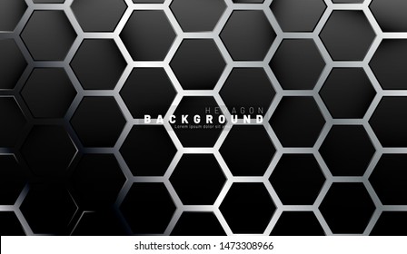 Abstract black hexagon pattern on a technology style of neon gradient background. Honeycomb. Vector illustration