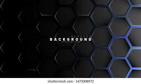 Abstract black hexagon pattern on blue neon background technology style. Honeycomb. Vector illustration