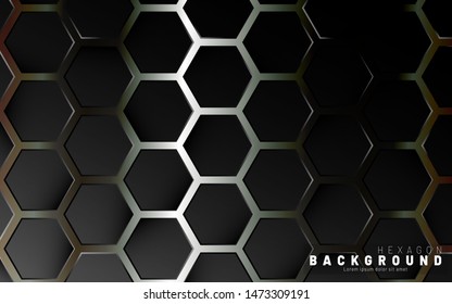 Abstract black hexagon pattern on a technology style of neon gradient background. Honeycomb. Vector illustration