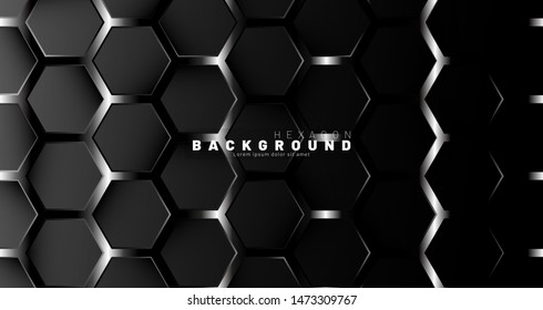 Abstract black hexagon pattern on a technology style of neon gradient background. Honeycomb. Vector illustration