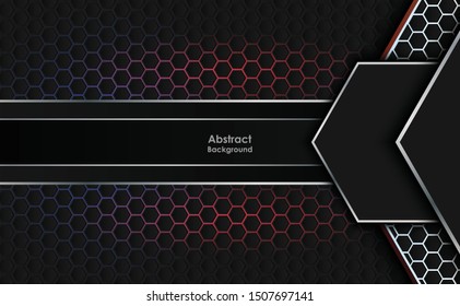 Abstract black hexagon pattern on neon gradient red background technology style. Honeycomb. Vector illustration