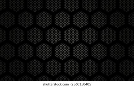  abstract black hexagonal pattern featuring a textured surface with metallic accents. Perfect for backgrounds, industrial concepts, or modern graphic designs.