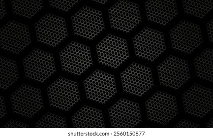  abstract black hexagonal pattern featuring a textured surface with metallic accents. Perfect for backgrounds, industrial concepts, or modern graphic designs.