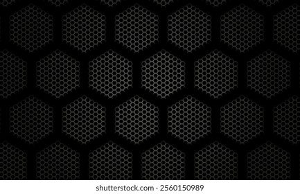  abstract black hexagonal pattern featuring a textured surface with metallic accents. Perfect for backgrounds, industrial concepts, or modern graphic designs.