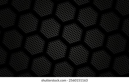  abstract black hexagonal pattern featuring a textured surface with metallic accents. Perfect for backgrounds, industrial concepts, or modern graphic designs.