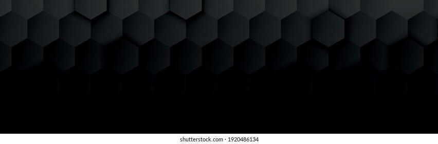 Abstract black hexagons on dark panoramic background - illustration