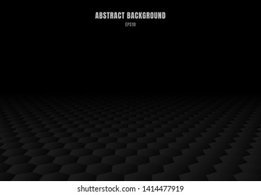 Abstract black hexagons pattern perspective background and texture with copy space. Luxury style. Vector illustration