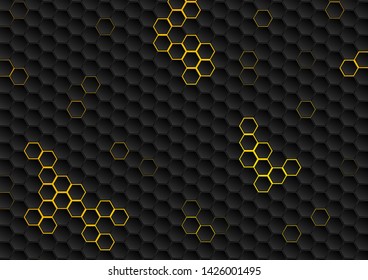 Abstract black hexagons tech geometric background. Vector design