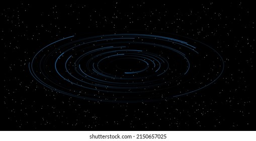 Abstract Black Hole Background. Concentric Circle Rings in Space. Universe and Starry Concept. Minimal Art Style Vector Space Illustration.