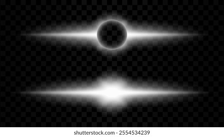 Abstract black hole or light flash with white frame and bright beam