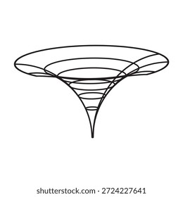 Ilustración vectorial Abstractas del embudo del marco de alambre del agujero negro, elemento geométrico del diseño de la malla del pozo de la gravedad, EPS 10 totalmente editable.