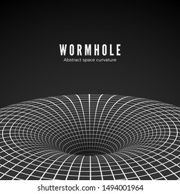Abstract black hole or wormhole. Sci-fi digital illustration of portal though time and space. Space curvature - funnel. Vector illustration