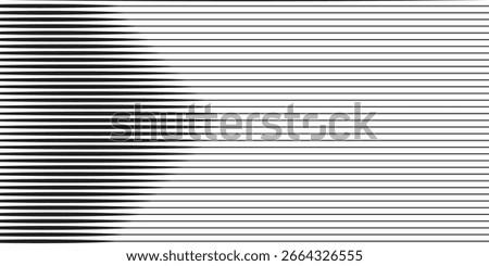 Abstract black horizontal lines with tapered wave effect, creating a modern optical illusion pattern for stylish backgrounds and contemporary graphic design.