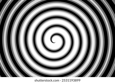 Forma de círculo hipnótico preto abstrato isolado em um fundo branco. O design apresenta uma linha espiral psicodélica e um elemento espiral giratório geométrico. Estilo de ilusão ótica. Ilustração vetorial