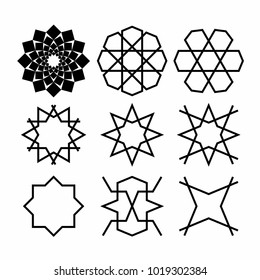 Abstract black icon for pattern geometric of Islamic, Arabesque ornament on white background. star of mandala Vector illustration.
