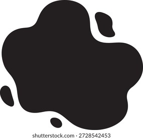 Abstract black ink blob or liquid splat shape with smaller droplets isolated on white background, Vector, illustration