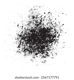 Abstract black ink blot splash and watercolor splatter on white paper background with artistic brush stroke dark spot drop gray stain and spray for creative illustration and design