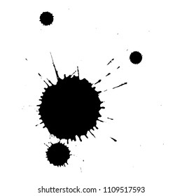 Abstract black ink blots isolated on white background. Grunge texture of spray from the drops