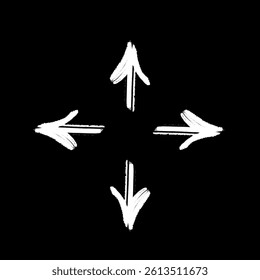 Abstract black ink brush stroke shaped like an arrow on white background. Ideal for graphic design, direction icons, logos, or artistic visual elements.