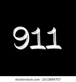 Abstract black ink brush stroke forming the number 911 on white background. Suitable for emergency-themed design, bold typography, or artistic number illustration.