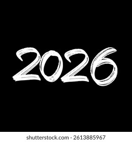 Abstract black ink brush stroke forming the number 2026 on white background. Perfect for New Year designs, futuristic themes, or bold artistic number visuals.