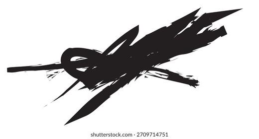 Traçado abstrato do pincel de tinta preta com bordas e espirais cortantes