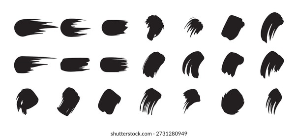 Conjunto de traçados de pincel de tinta preta abstrata. Vetor de marcas de pincel de tinta Grunge, Formas de traçado de pincel de tinta preta artística. ilustração vetorial eps 10