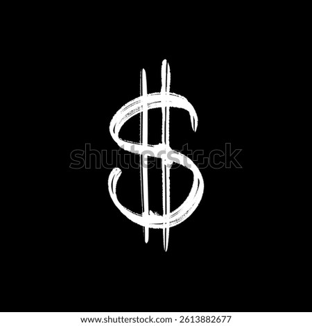 Abstract black ink brush stroke forming a dollar symbol on white background. Great for finance design, logos, money-related graphics, or artistic branding.