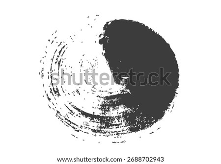 Abstract black ink brush stroke forming a circular, yin-yang like shape on a white background.