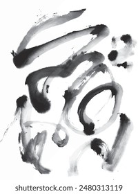 Abstract black ink brush strokes on white background, creating a dynamic and expressive composition.