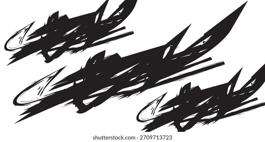 Trazos de pincel de tinta negra Abstractas con bordes afilados y línea curva