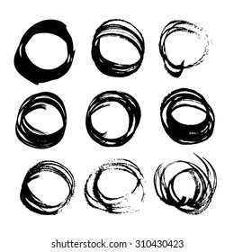 Abstract black ink circles set 2 on white background
