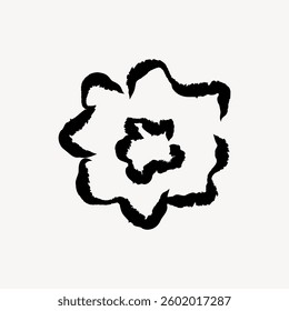 Abstract black ink flower design on white background. Bold black ink strokes form a flower. Ink flower pattern with artistic black ink details. Doodle illustration vector.