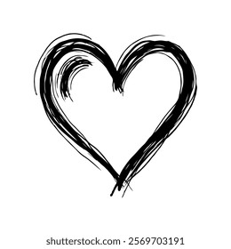 Abstract black ink heart sketch with artistic strokes on a clean white background. Concept of love, passion, and creativity. Valentine's day illustration.